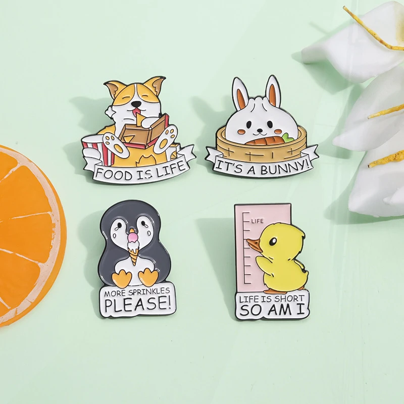 Dog Cat Penguin Duck Rabbit Tortoise Mouse Clown Cowboy Frog Metal Badge Punk Brooch Jewelry Cute Animal Pin Sad Frog Bee Wings