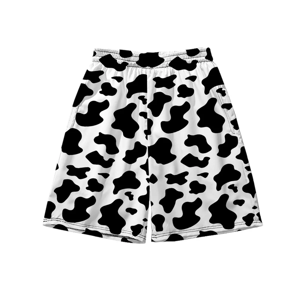 Black White Cow Print Men Sets Cow Spots Pattern Casual T-shirt Set Hawaiian Fitness Outdoor Shorts Summer Suit 2 Piece Clothing