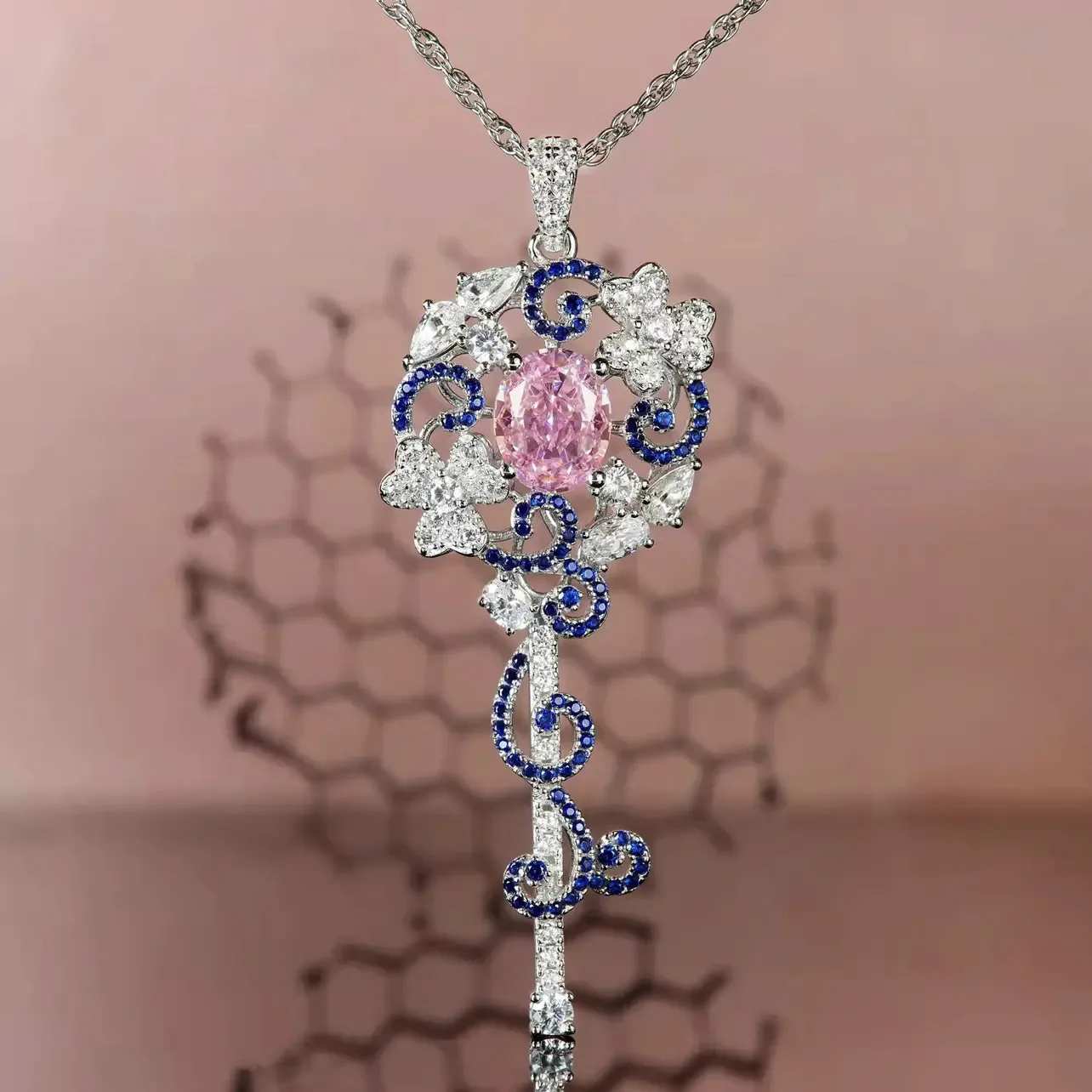 New Silver Color Pavé Yellow/Pink Crystal Butterfly Key Pendant Necklaces For Women Luxury Temperament Dress Jewelry Trend 2022