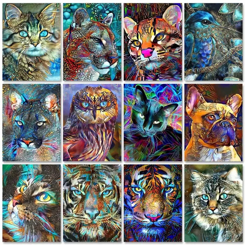 

GATYZTORY Acrylic Paint By Numbers Colourful Animals Oil Painting By Numbers On Canvas 50x65cm Frameless DIY Home Decor Wall Art