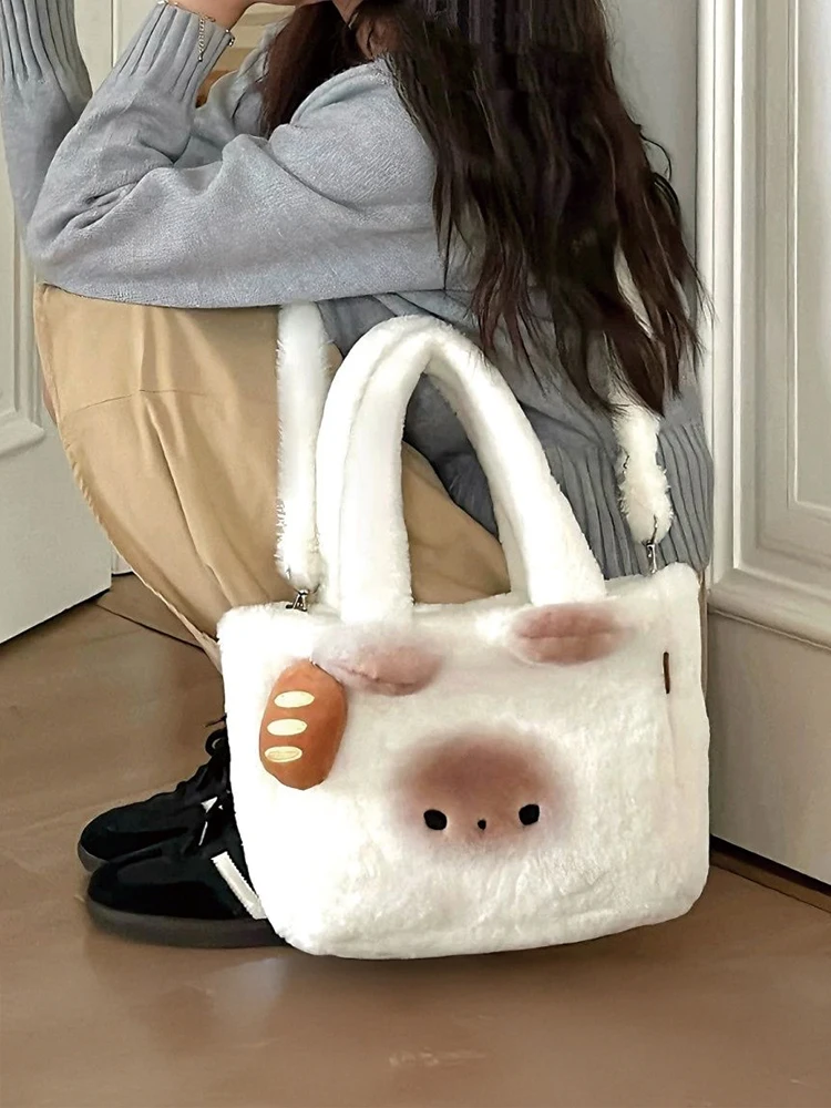 

Милая плюшевая сумка-тоут в форме паровой булочки, зимняя маленькая квадратная сумка для девочек, пышная маленькая сумка через плечо, сумка-тоут