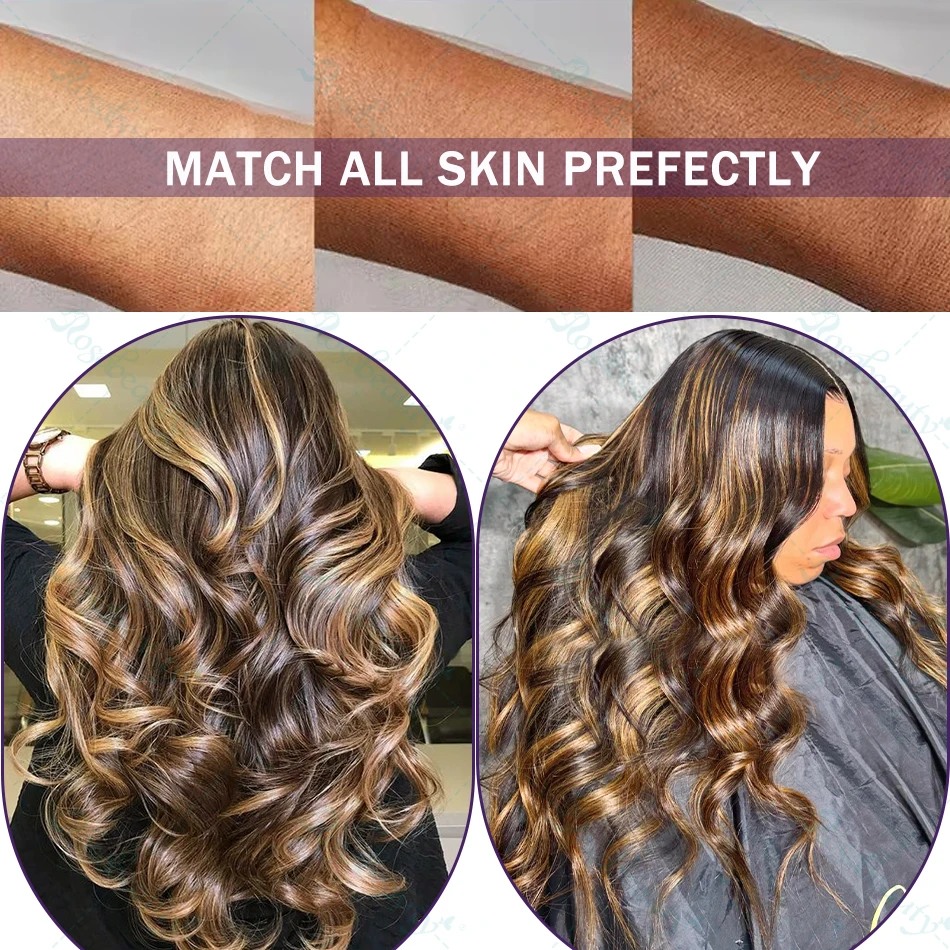 13x4 HD Highlight Ombre Body Wave Peruki Ludzkie Włosy 4/27 Blond Brązowa Peruka 13x6 Koronkowa Peruka Przednia Kolorowe Ludzkie Włosy Dla Kobiet