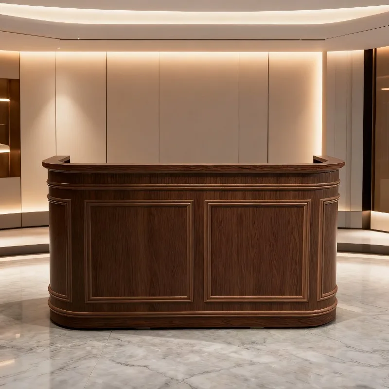 Custom Brown Reception Desks Beauty Boutique Large Retro Executive Reception Desk Store Counter Empfangs Tresen Furniture