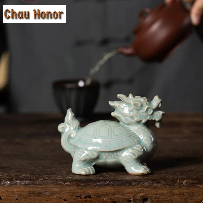 Longquan Celadon Dragon Turtle Tea Pet Elegant Tea Sculpture Tea Figurine Play Toys Tea Statue Ornaments Tea Ceremony Supplies view 2