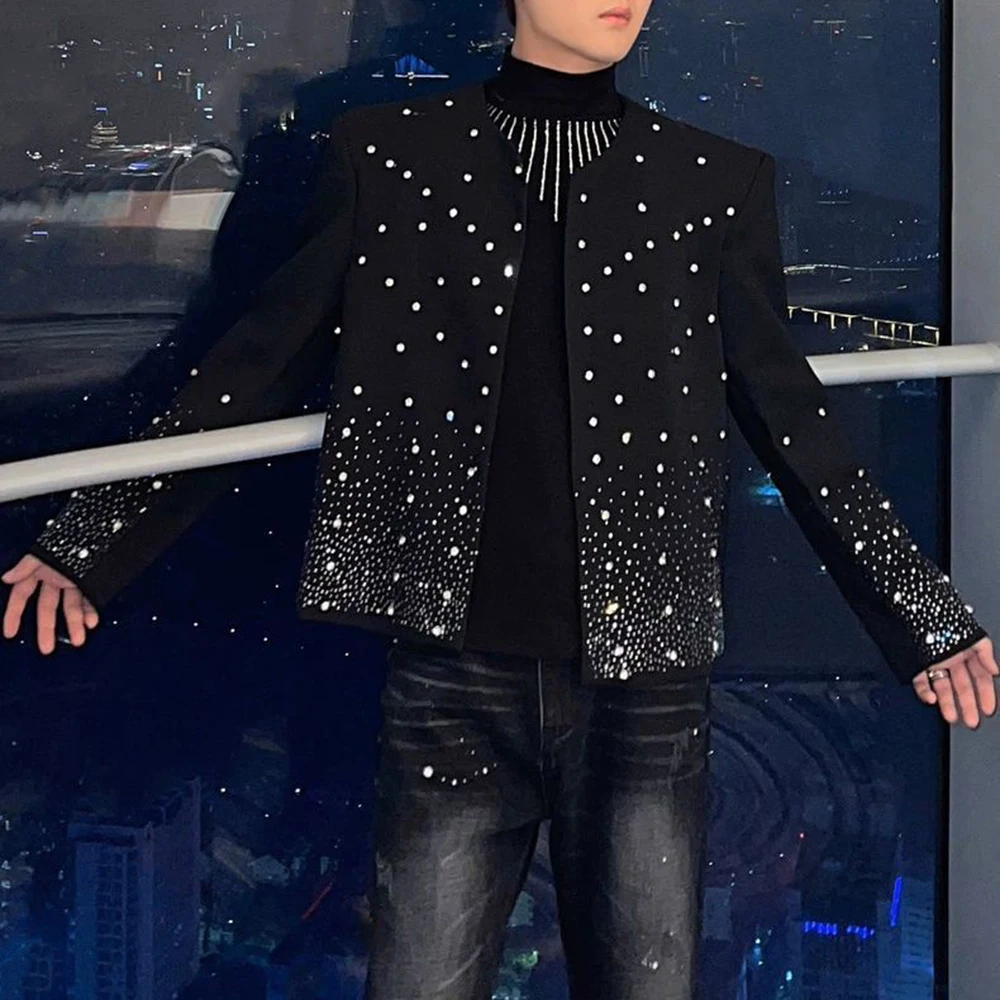 Men Starry Sky Hot Diamond Shiny Jacket Streetwear Nightclub Campus Harajuku Luxury Old Money Men Jacket Men'S Clothing 2025 New