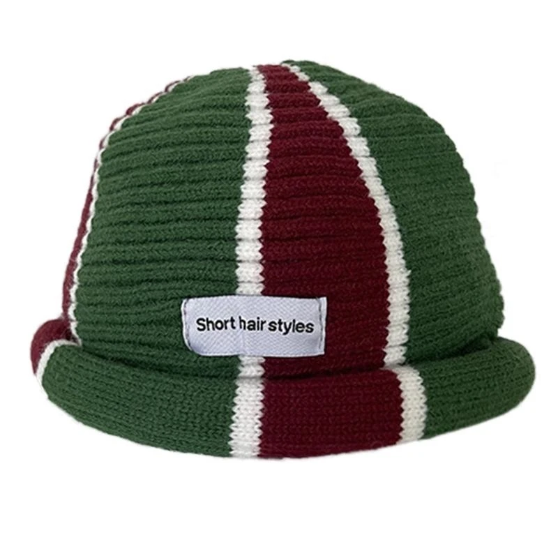 الكورية الأزياء مخطط جولة محبوك قبعة الشتاء قبعة صغيرة محبوكة توالت الكفة ميناء القبعات قبعة سكولي كاب في الهواء الطلق #2