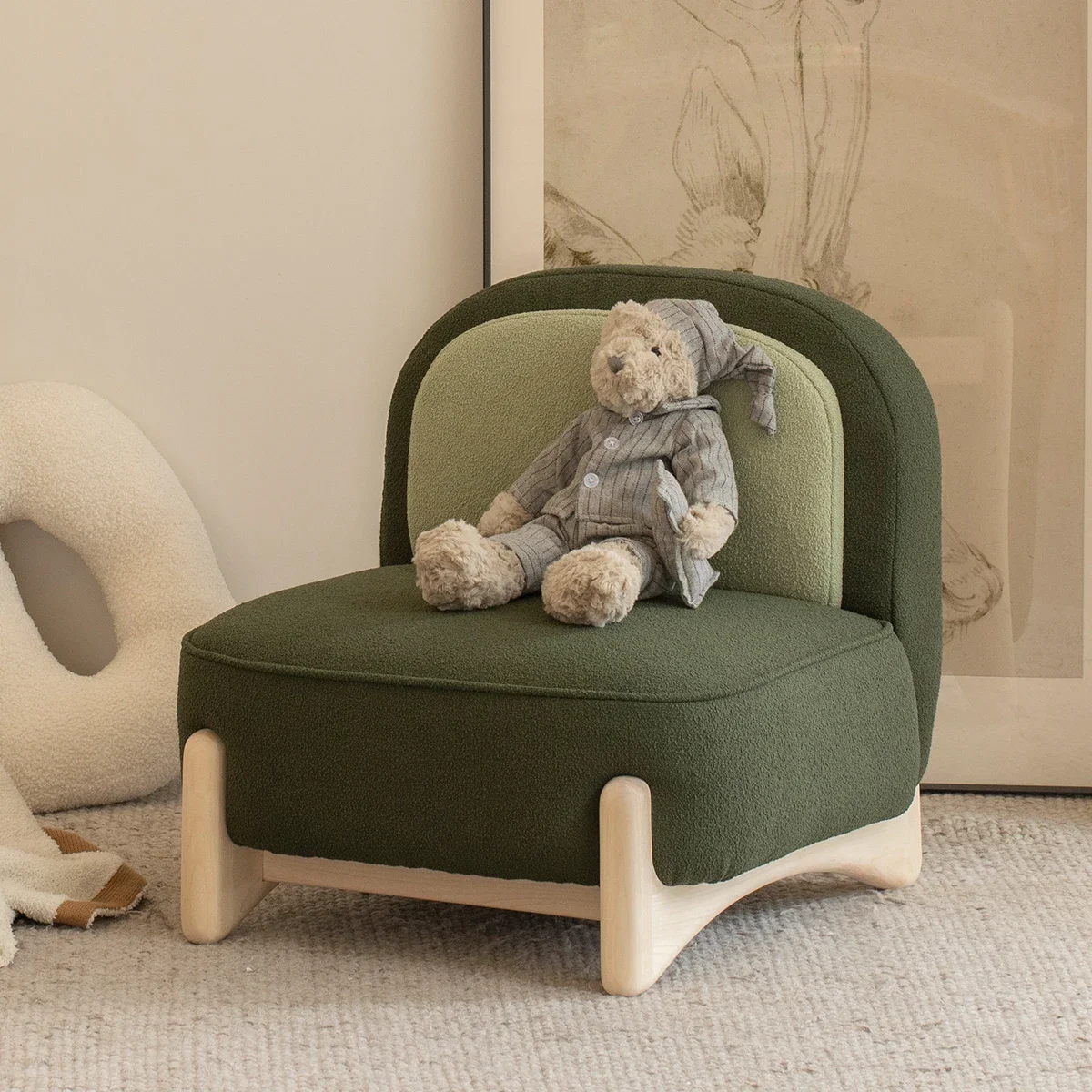Living Room Furniture Kids One Seat Leisure Sofa Maple Solid Wood Frame Baby Sofa Chair