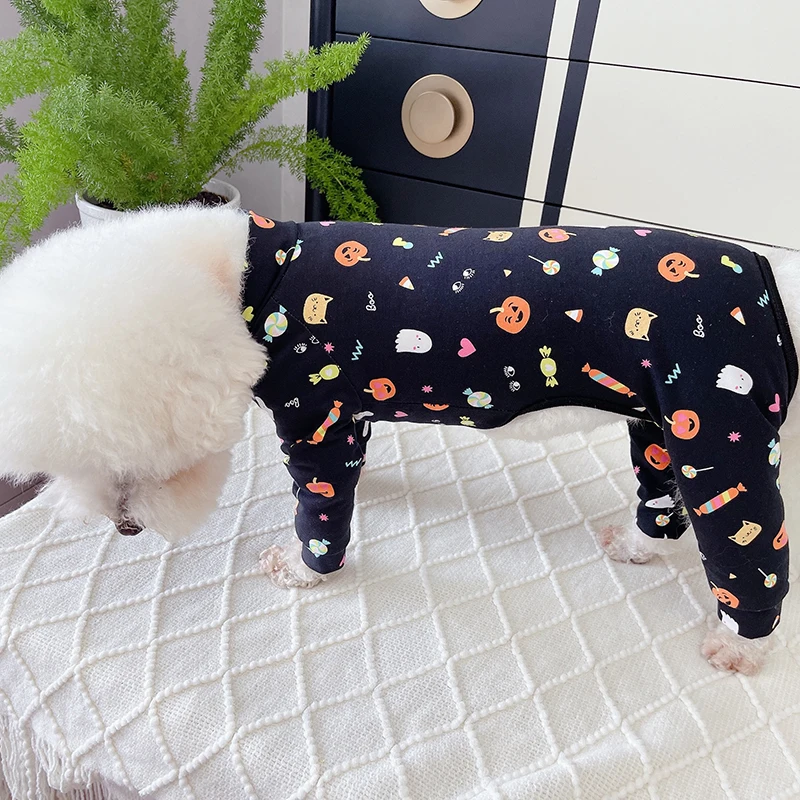 Pet Dog Jumpsuit Thin Pure Cotton Puppy Clothes Printed Overalls Stretchy Pajamas For Small Dogs Chihuahua Poodle Sweatshirt