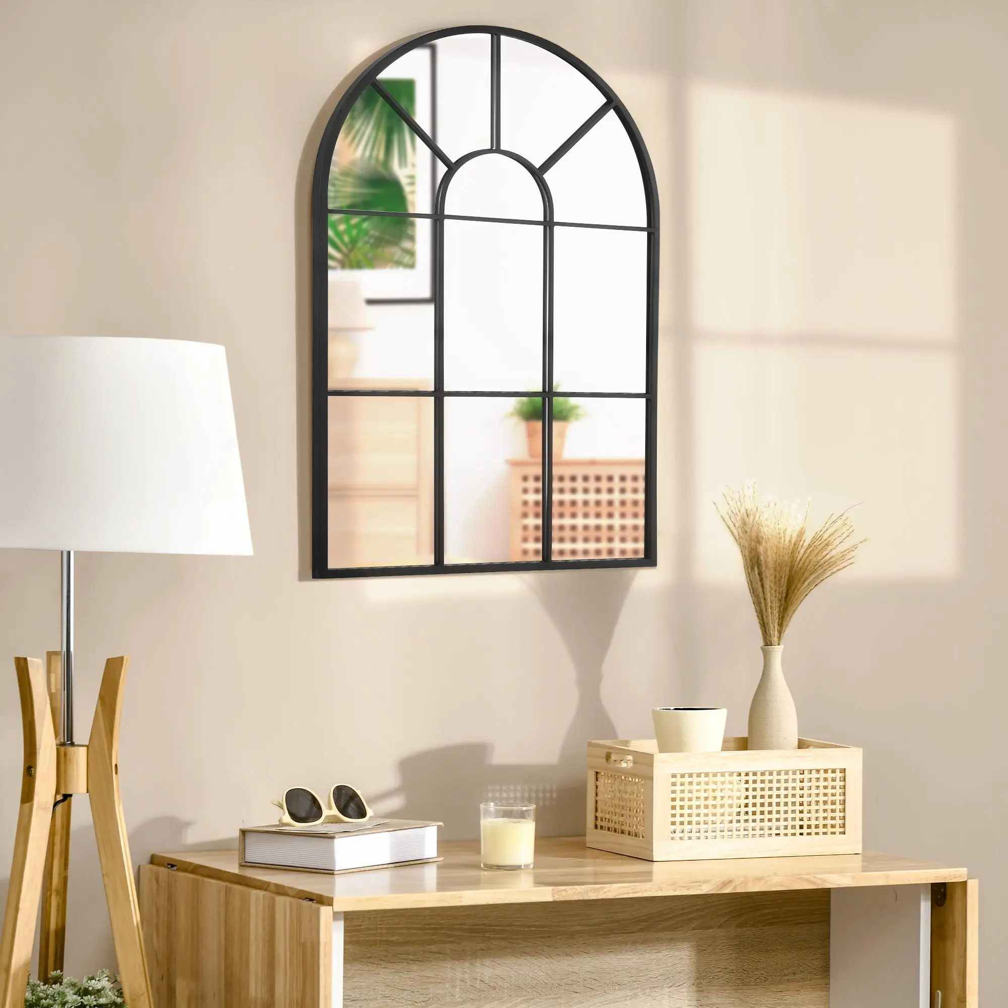 Décoration murale miroir 91x60 cm, cadre en métal noir, moderne, pour salon, chambre à coucher