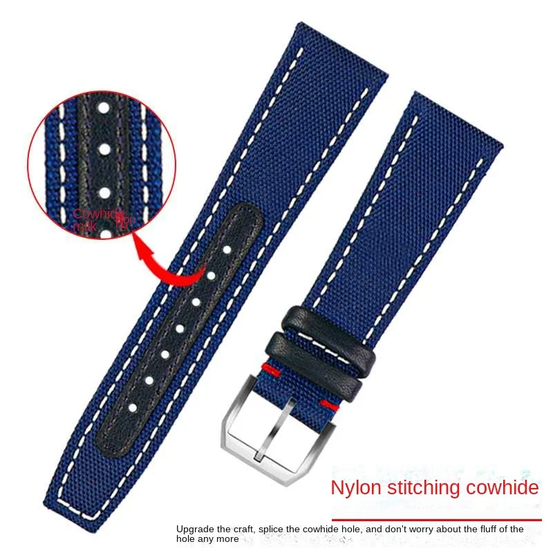 For IWC PILOT Mark 18 Portugal wristband 20M 21MM 22MM Blue Nylon leather watch strap men wrist belt Breathable canvas watchband