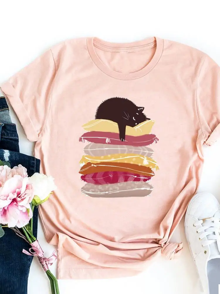 

Cat Watercolor Sweet 90s Style Graphic T-shirt Women Basic Tee Fashion Print T Shirt Short Sleeve Ladies Clothes Top Clothing