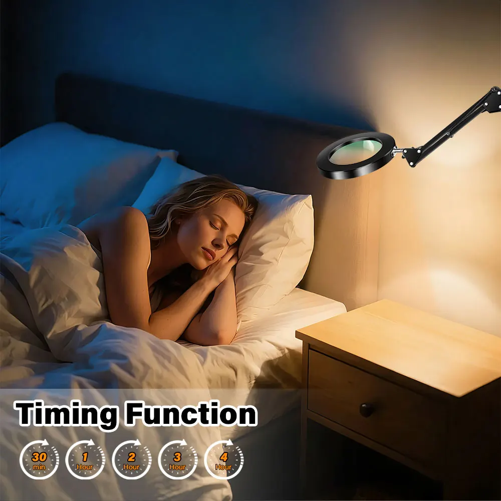 10X Magnifying Glass with Light and Clamp, Ultra Long 3 Section Swing Arm LED Desk Lamp, Real Glass Lens, 3 Color Modes Dimmable