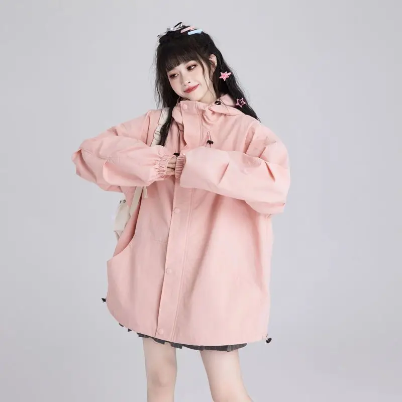 Niedliche und süße Outdoor-Jacke mit Hasenohren für Damen, Frühling und Herbst, neuer koreanischer Stil, lockere und lässige Studentenmäntel, Damenoberteile