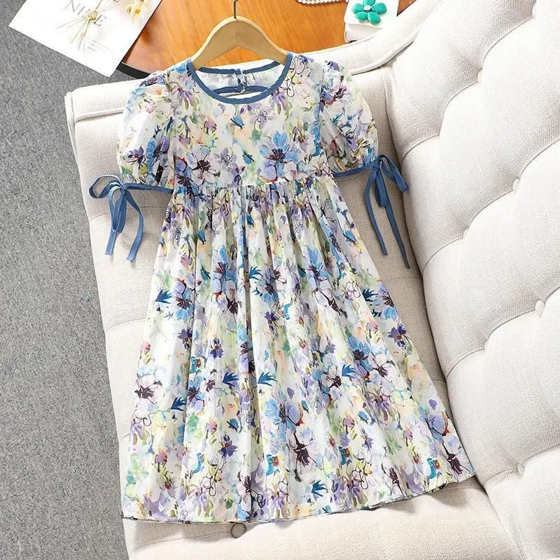 Cute Girls Dress Summer Floral Pattern Beach Dress For Girl Bohemia Princess Children Dresses Birthday Vestido Costume 3-12 Year