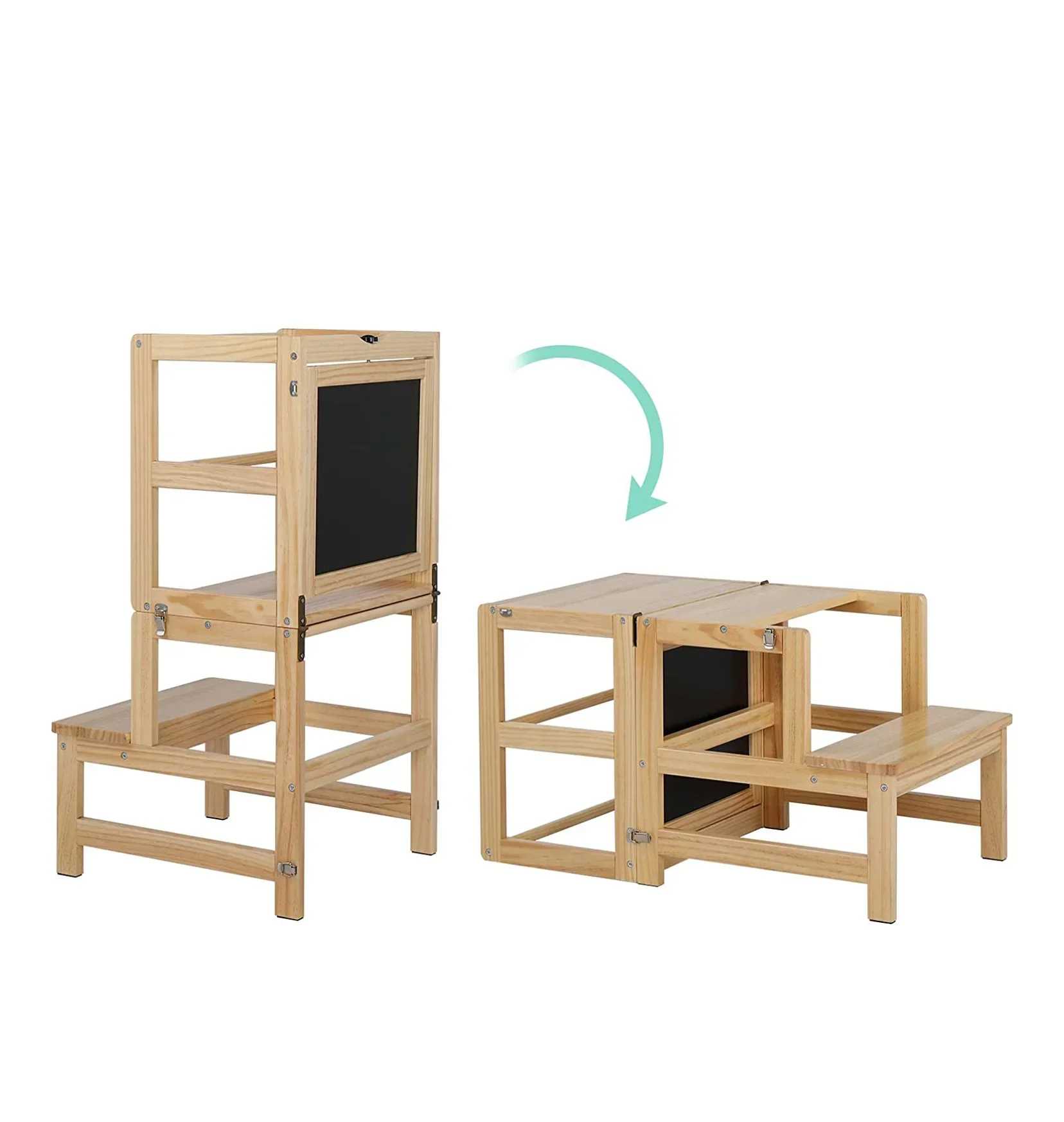 Taburete de paso de cocina para niños con pizarra de riel de seguridad, taburete de paso plegable, torre de aprendizaje