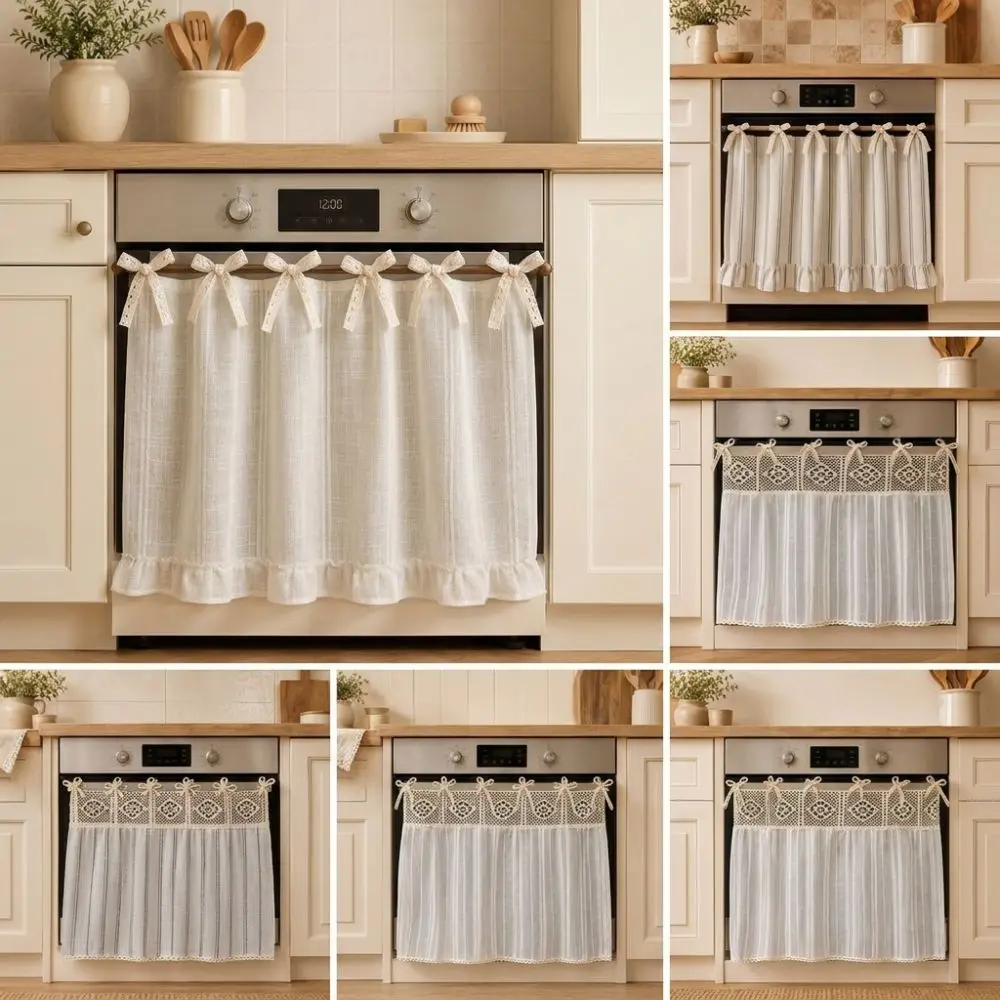 Bow Tie Tie Oven Cover Curtain Pastoral Style Handmade Kitchen Stove Cover Skirt Farmhouse Ruffle Edge