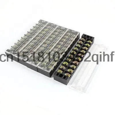 5 Pcs 600V 25A 10 Positions 10P Dual Rows Covered Barrier Screw Terminal Block