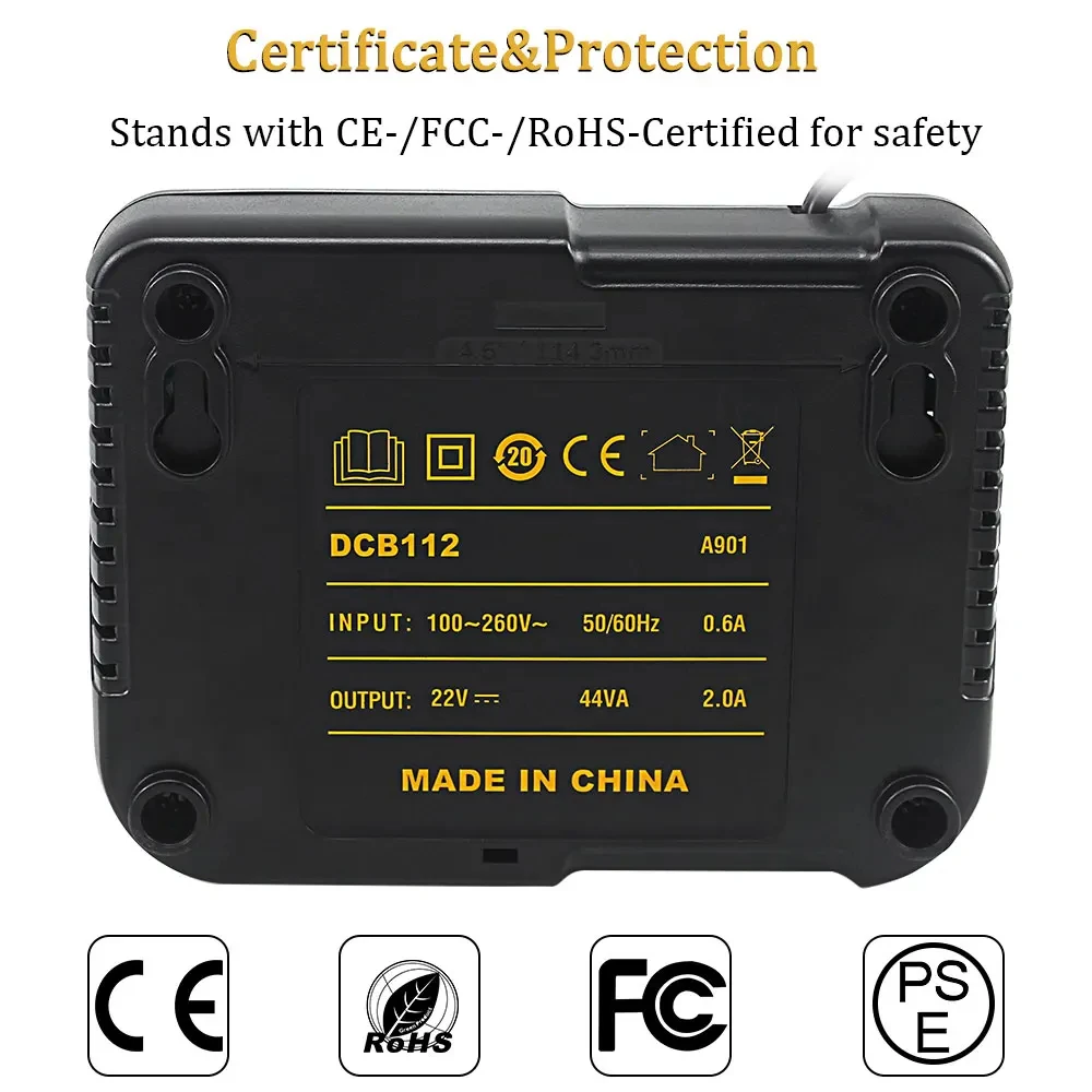 Rapid Fast Li-Ion Battery Charger Compatible with Dewalt DCB112 10.8V 14.4V 18V Multi Voltage Slide Battery DCB200 DCB101 DCB184