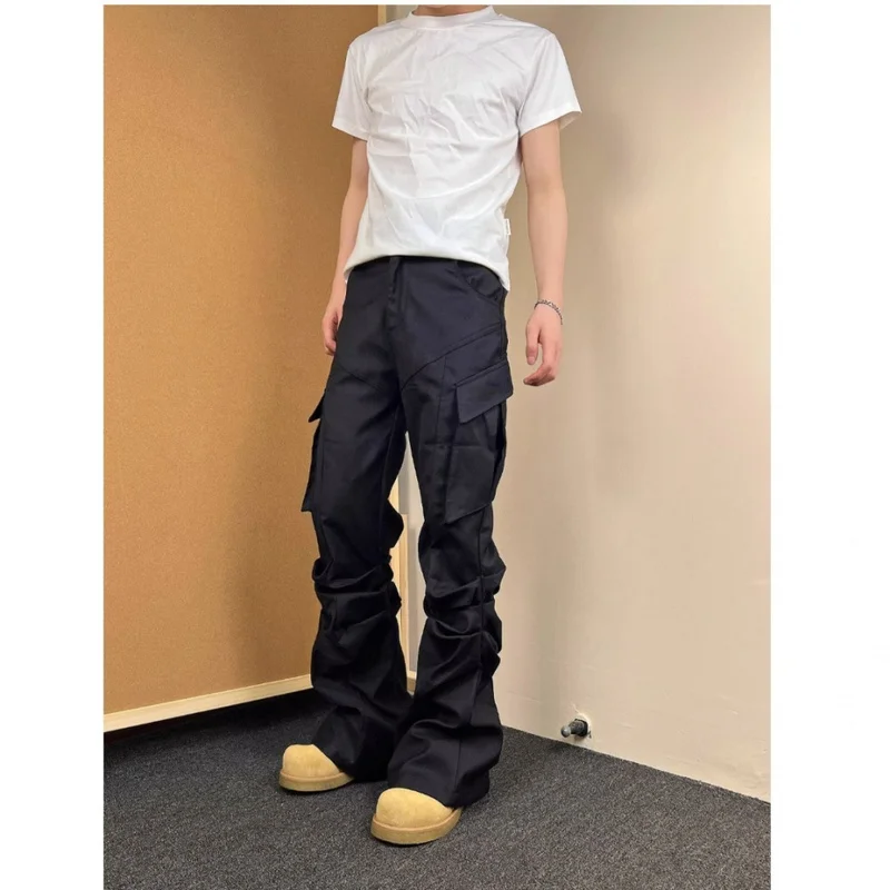 QICHE Men Clothing 2026 American High Street Pleated Flare Trousers, Loose High End Commuter Casual Pants, Male Clothes