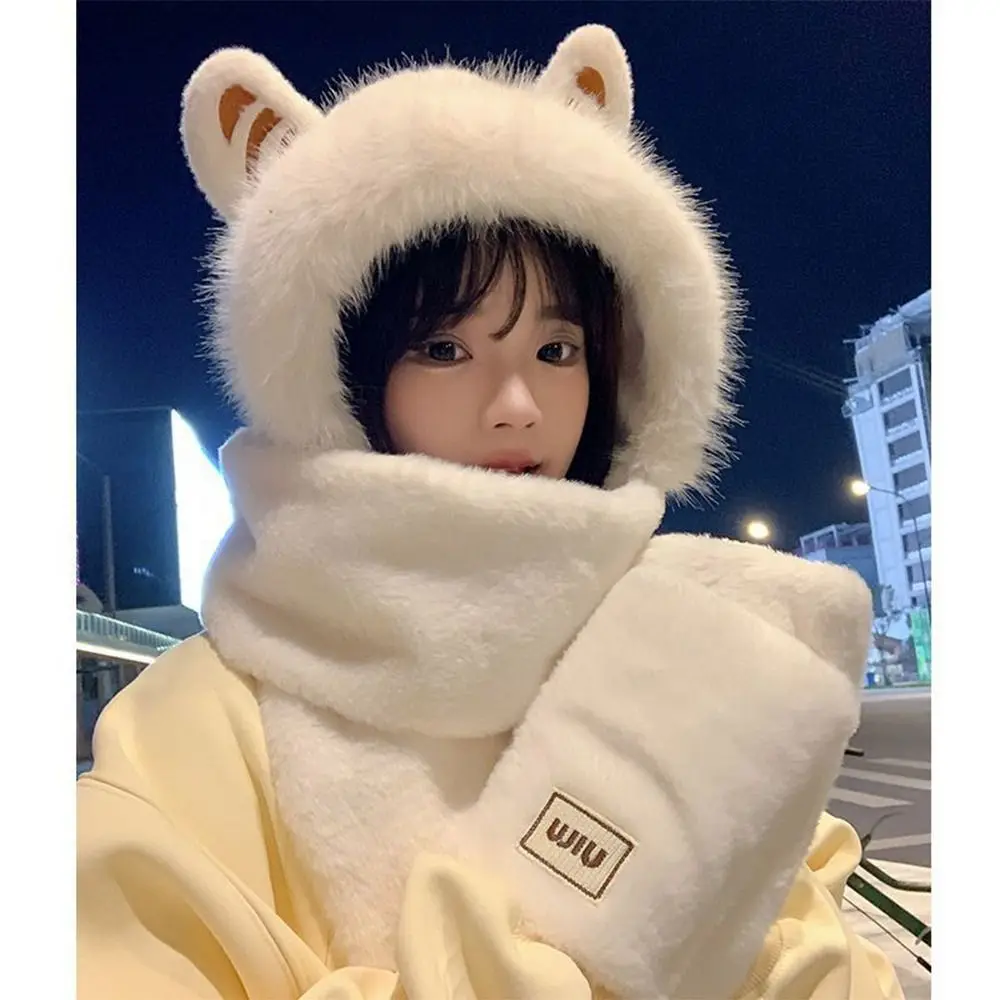 طقم وشاح وقفازات قبعة قطيفة سميكة للنساء ، قبعات قبعات ، حماية للأذن ، تدفئة الرقبة ، تدفئة ، في الهواء الطلق ، الفتيات ، الشتاء ، لطيف