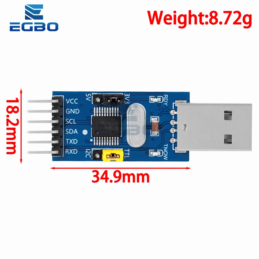تحميل منفذ تسلسلي رقاقة واحدة من EGBO ، وحدة CH341T ، 50 فولت ، USB إلى I2C ، IIC ، UART ، USB إلى TTL ، 1-10
