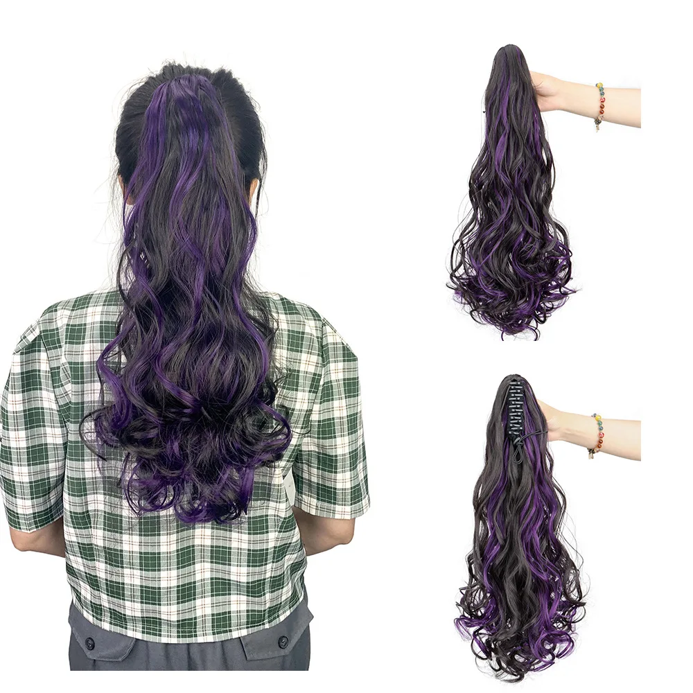 

Синтетический зажим для когтей, хвост, омбре, красочные вьющиеся волосы для наращивания для женщин, термостойкий высокий хвост, вечерние косплей