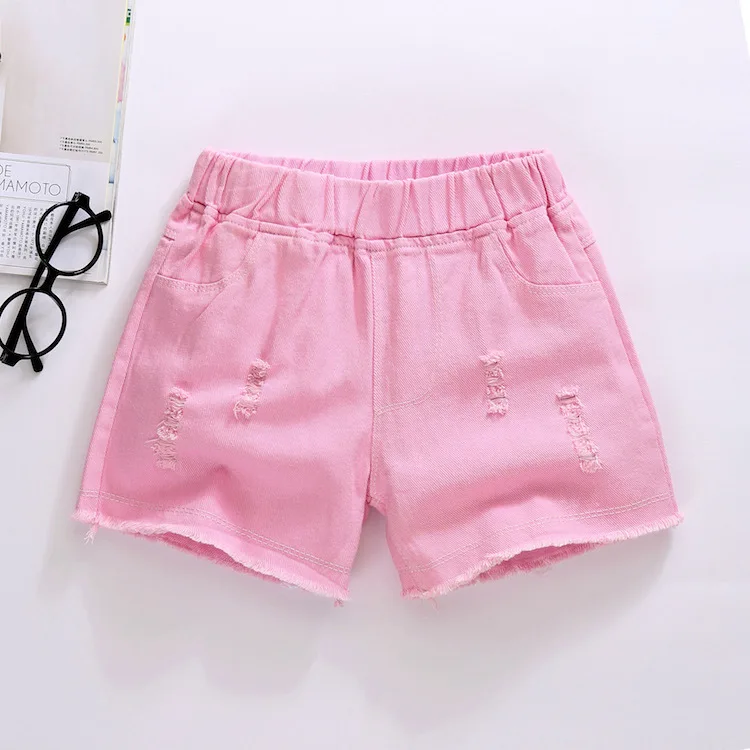 Summer Short Pants for Girls Cotton Candy Color Broken Jeans Shorts Fashion Children Clothing Outerwear Pant 2 To 12 Years New