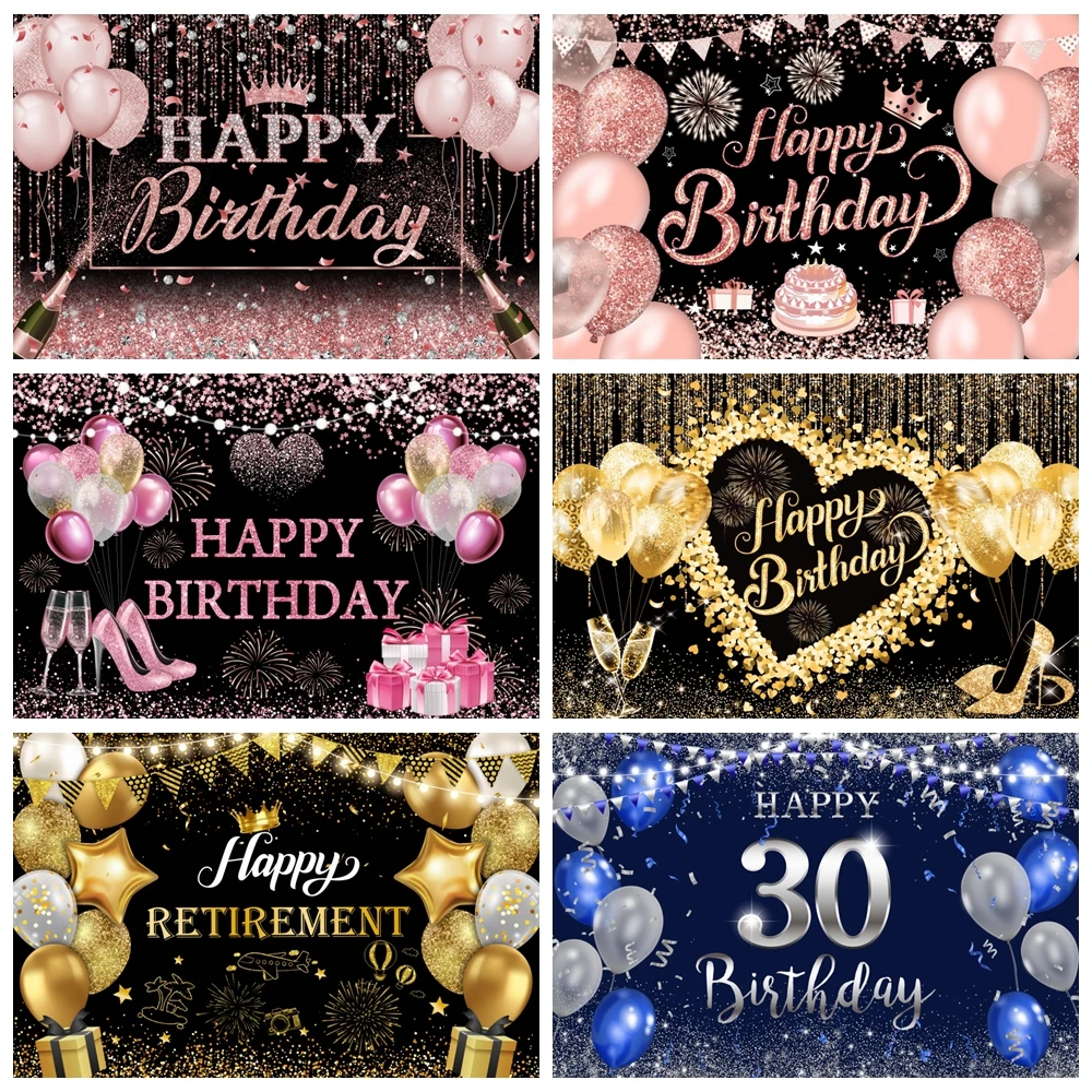 

Adult Birthday Party Backdrop Gold Glitter Diamond Balloon Boys Girls Happy Birthday Party Photography Background Photo Studio