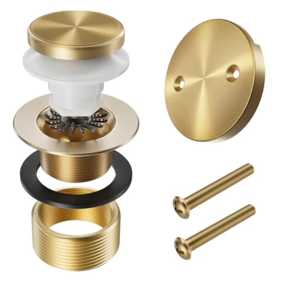 

Bathtub Drain Stopper and Overflow Kit, Solid Brass Tip-Toe Bath Tub Drain with Hair Catcher - Universal Coarse/Fine Thread, Ba
