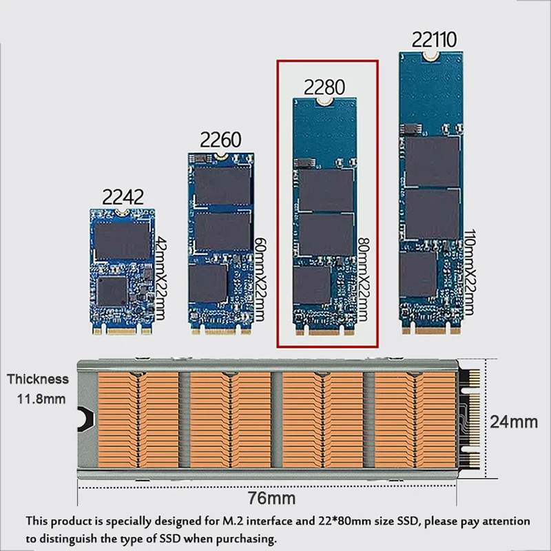 TEUCER M.2 SSD NVMe Heat Sink M2 2280 Solid State Drive 36 Cooling Fin Radiator with Thermal Pad