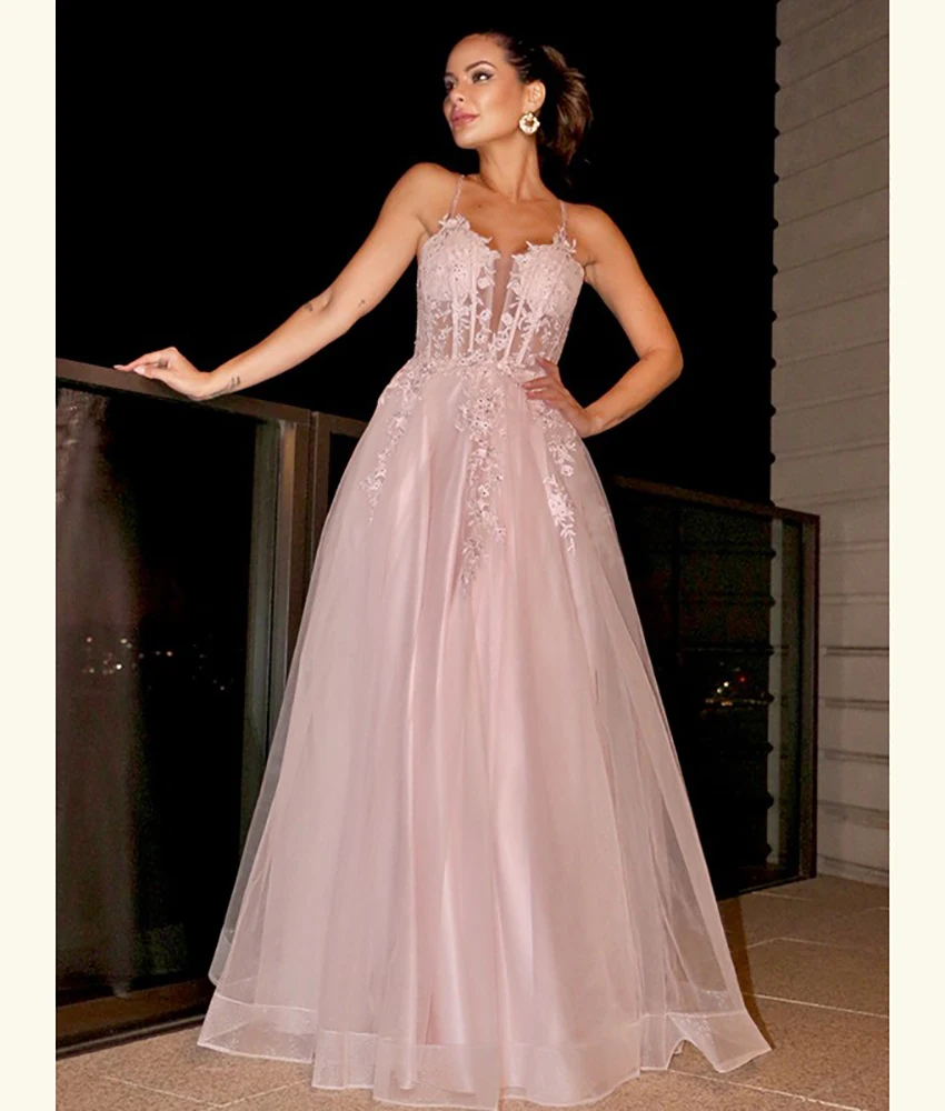 

Customized Sexy Organza A-Line Spaghetti Straps Appliques Evening Dress High Quality Sweetheart Sleeveless Celebrity Gowns