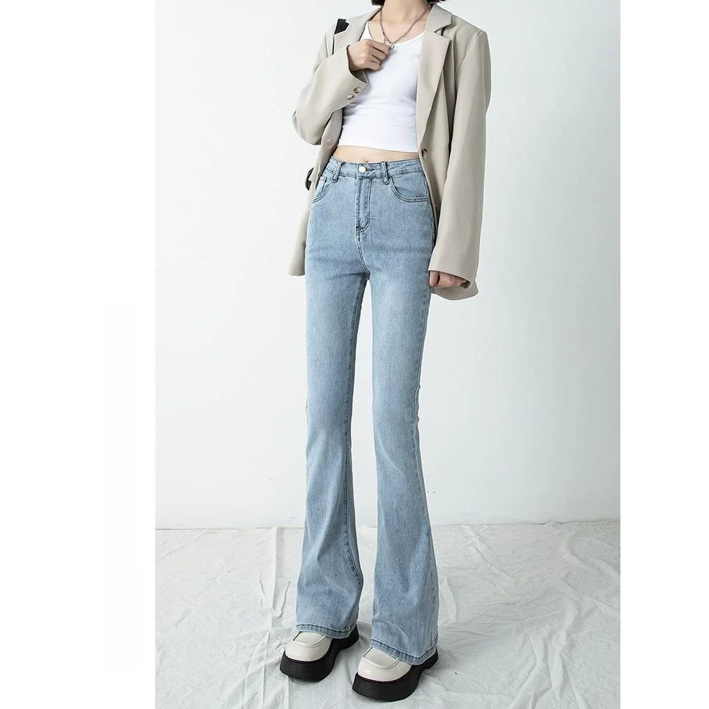 

High Waist Bell Bot Jeans Women's Blue Slimming Long Leggings Autumn New Sle Floor Length Pants High Waist Wide Leg Jeans