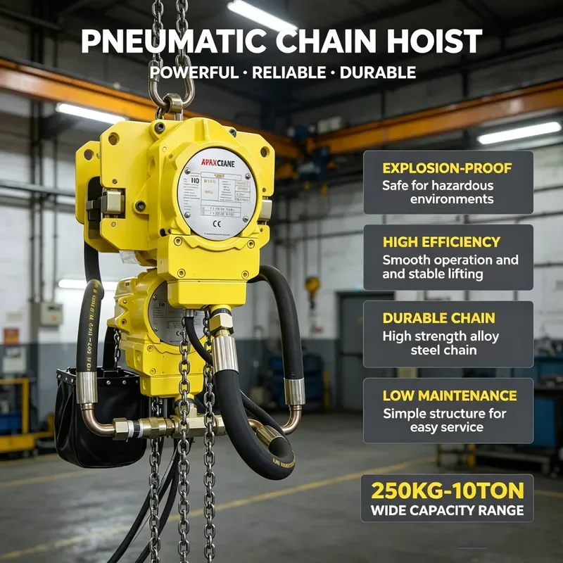 New Design 5 Ton Professional Pneumatic Chain Hoist Explosion Proof IP65 Protection Remote Control Portable Suspension