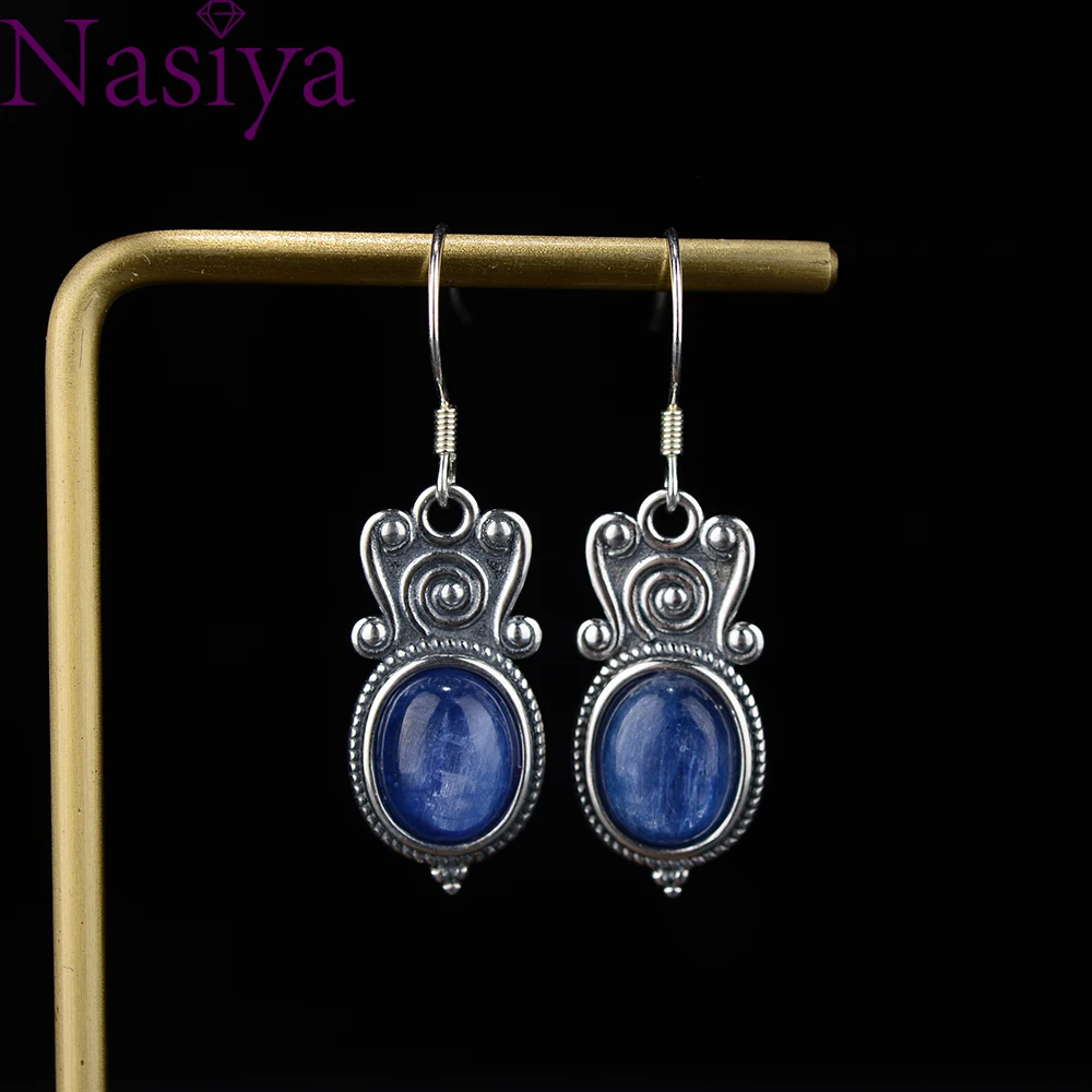 

Nasiya Natural 8x10MM Oval Kyanite Drop Earrings For Women Silver Earring Vintage Style Party Gift Ear Jewelry Gift