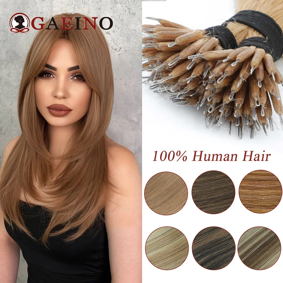 Straight Nano Ring Hair Extensions 18# Honey Blonde Remy Human Hair Micro Beads Ring Hair Extensions For Women 12-26Inch