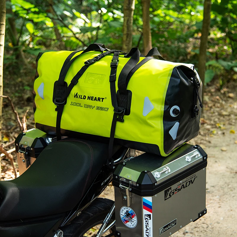 

WILD HEART Waterproof Motorcycle Duffel Bag PVC500D Double-bottom With Rope Straps and Inner Pocket 66L for Kayaking,Motorcycle