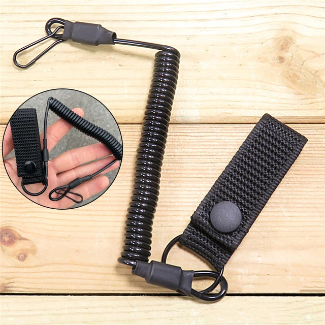 Elastyczna smycz zapobiegająca zgubieniu Oxford Spring Safety Strap Gun Rope For Key Ring Chain Flashlight Hunting Accessories
