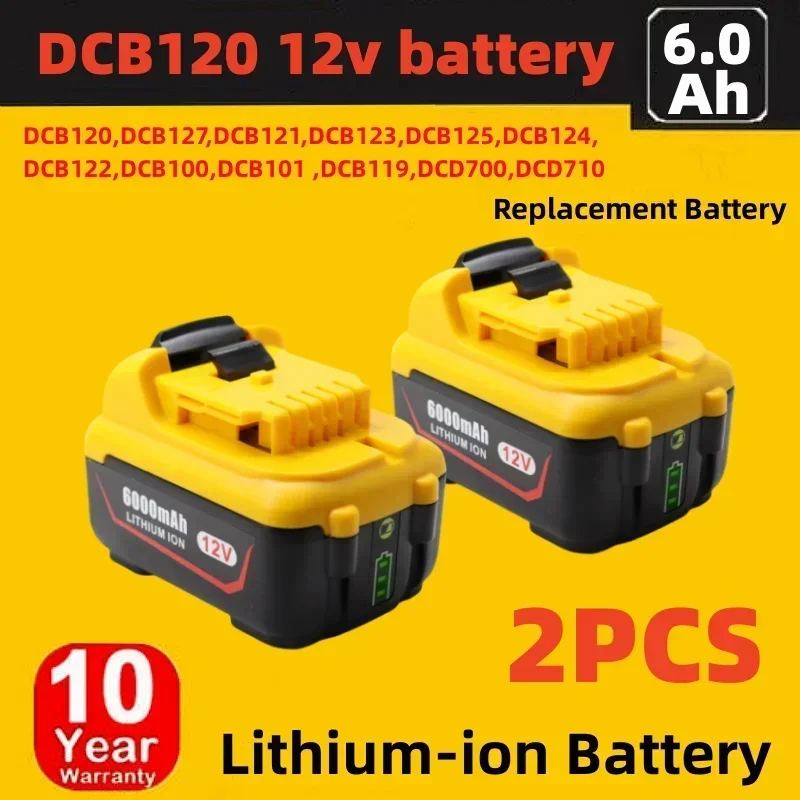 2025 NEW DCB120 For Dewalt Battery 12V 6000mAh Rechargeable Battery DCB120 DCB127 DCB121 DCB119 Power Tool Battery For Dewalt