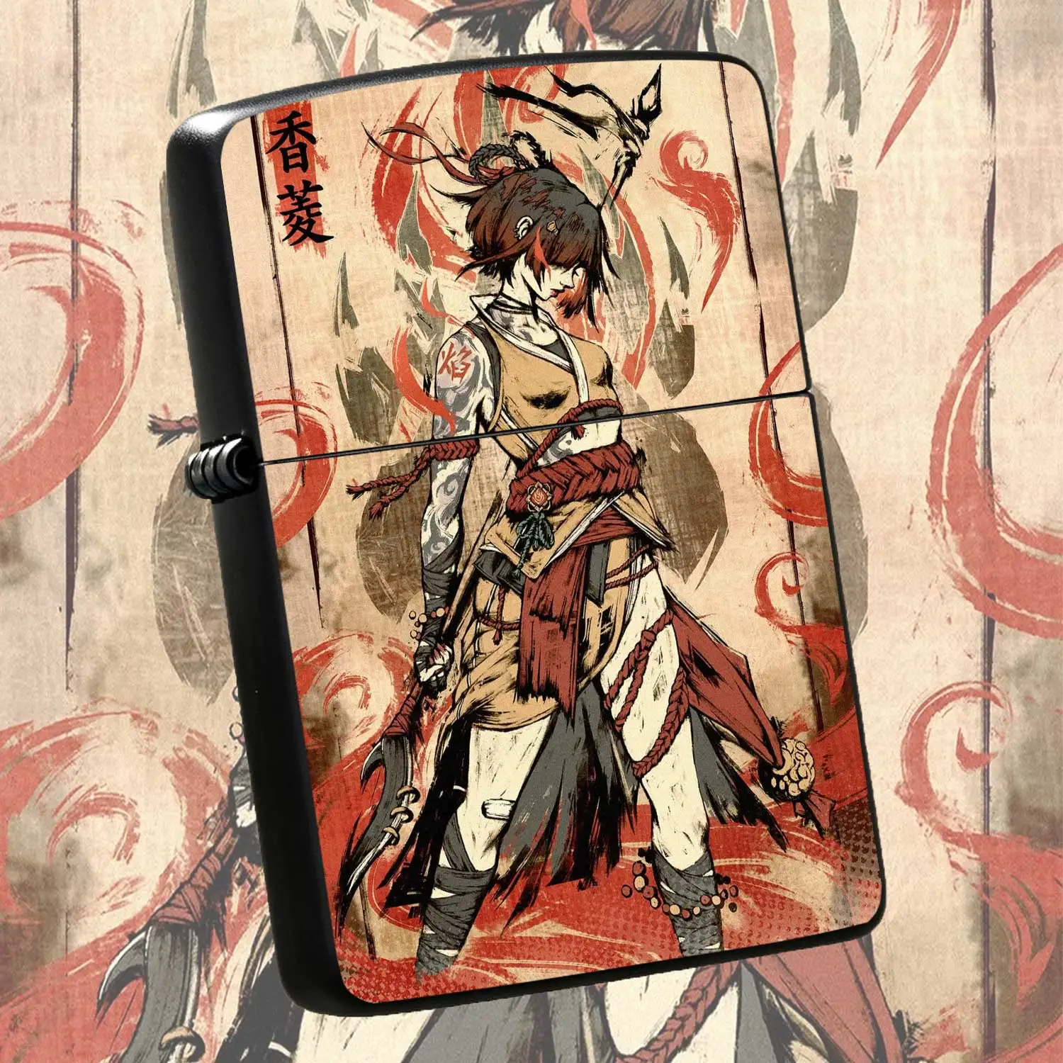 Genshin Impact Xiangling Ukiyo-e Style Flip-top  Windproof  Lighter Refillable RetroStyle Creative Portable Pocket Lighter Japanese Print Style Game Peripheral For PersonalAnd Gift-giving Humorous and Fun Lighter