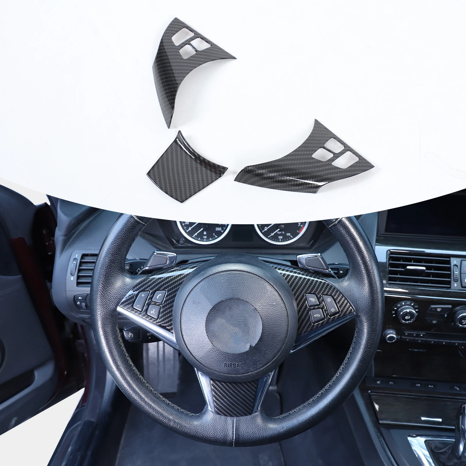 Steering Wheel Button Surround Decor Sticker Steering Wheel Key Frame Trim Sticker Car Gadgets For BMW 6 Series E63 2004-2009