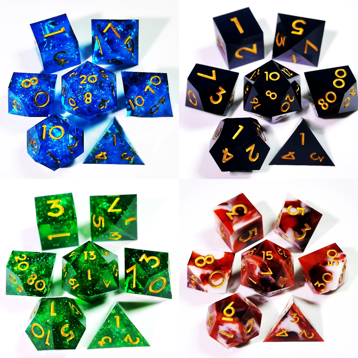 Zestaw kości DnD Czarna żywica ze złotymi cyframi - 7 kości wielościennych do gier RPG Dungeons and Dragons