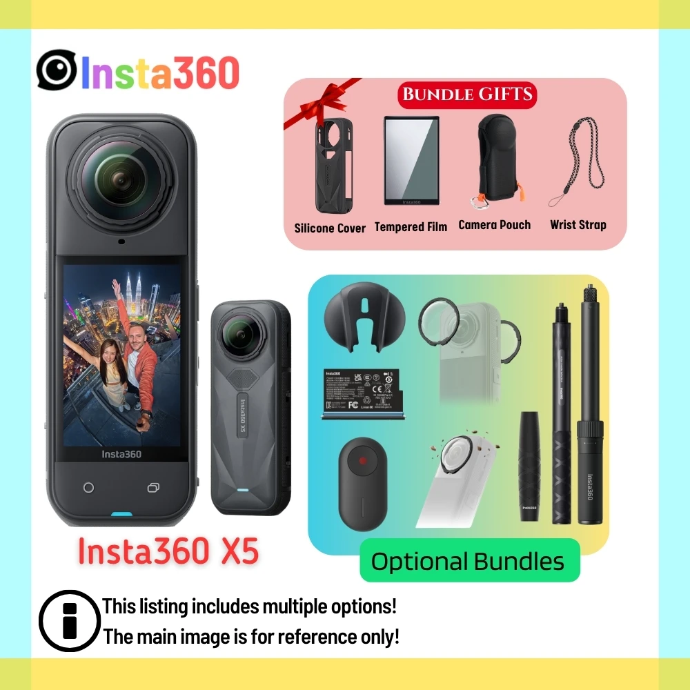 Insta360 X5 à prova d'água 8K 360 °   Lentes de câmera de ação8K 30fps 360 °   Vídeo X5 Action Camera Wind Guard 185 minutos Novo original