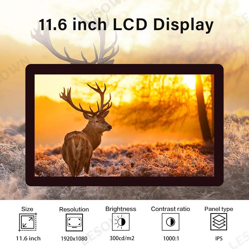 LESOWN Small Display 11.6 inch Capacitive Touch HDMI VGA Full Viewing 1000:1 IPS 1920x1080 LCD Module with eDP 30PIN Interface