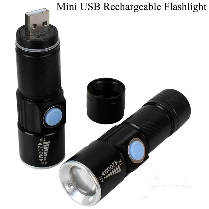 ไฟฉาย LED ชาร์จไฟ USB ขนาดเล็ก, 3โหมดแสงไฟฉายกลไฟจักรยานแบบซูมได้สำหรับกลางแจ้งฉุกเฉิน