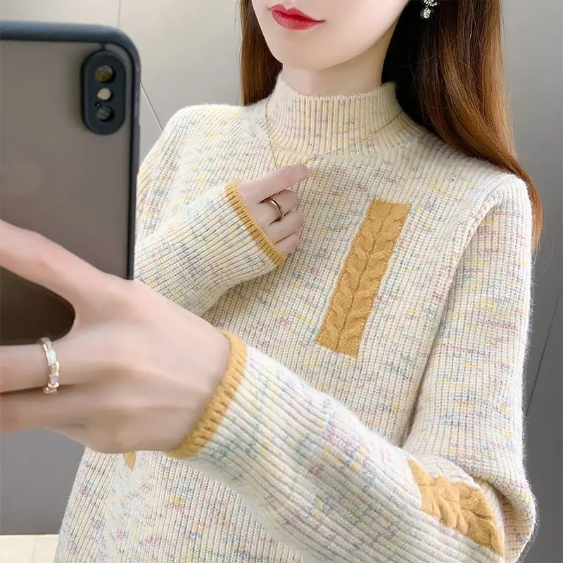 Semi-high-necked Pullover Sweater Women's Coat 2026 Winter New High Quality Knitwear Western-style Bottoming Shirt Female Top