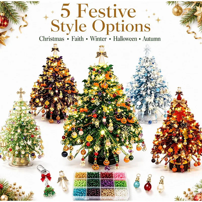 DIY Beaded Christmas Tree Craft Kit Adults Handmade Creativity Toys Mini Crystal Bead Weaving Set Xmas Holiday Decor Party Gift - view 3