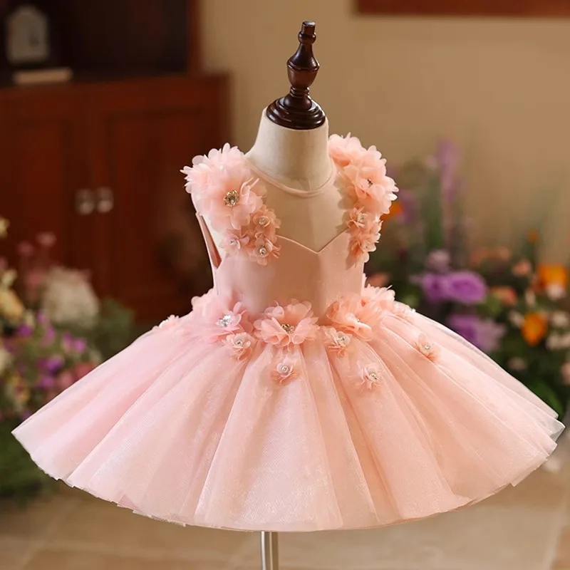 

Flower Girl Wedding Little Girl First Birthday Dress Girl's Light Luxury Niche Children's Host Piano Performance Princess Dress