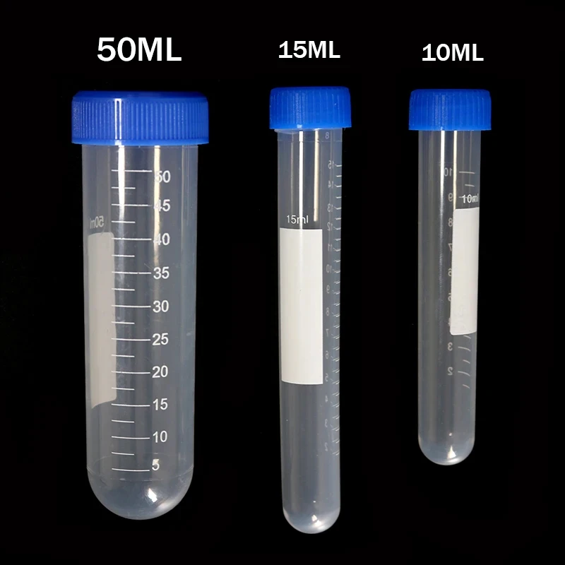 Scientific Laboratory Test Tube Centrifuge Tube 50ml 15ml 10ml EP Tubes Container Blue Lid Round Bottom University School, 25Pcs