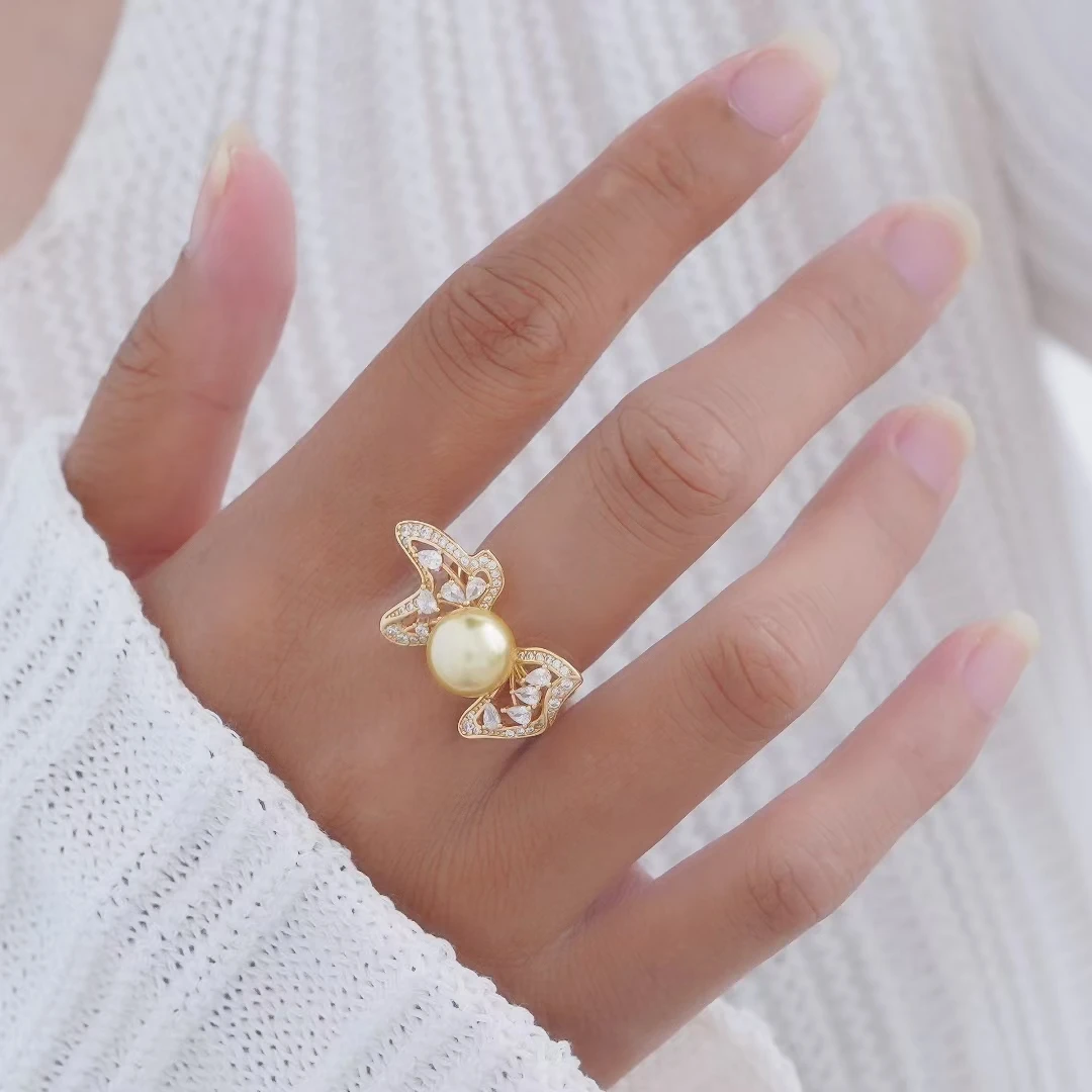 Bow Knot S925 Sterling Silver Adjustable Finger Ring Mountings Base Setting Findings Jewelry Parts for 9-10mm Pearls 3pcs/lot