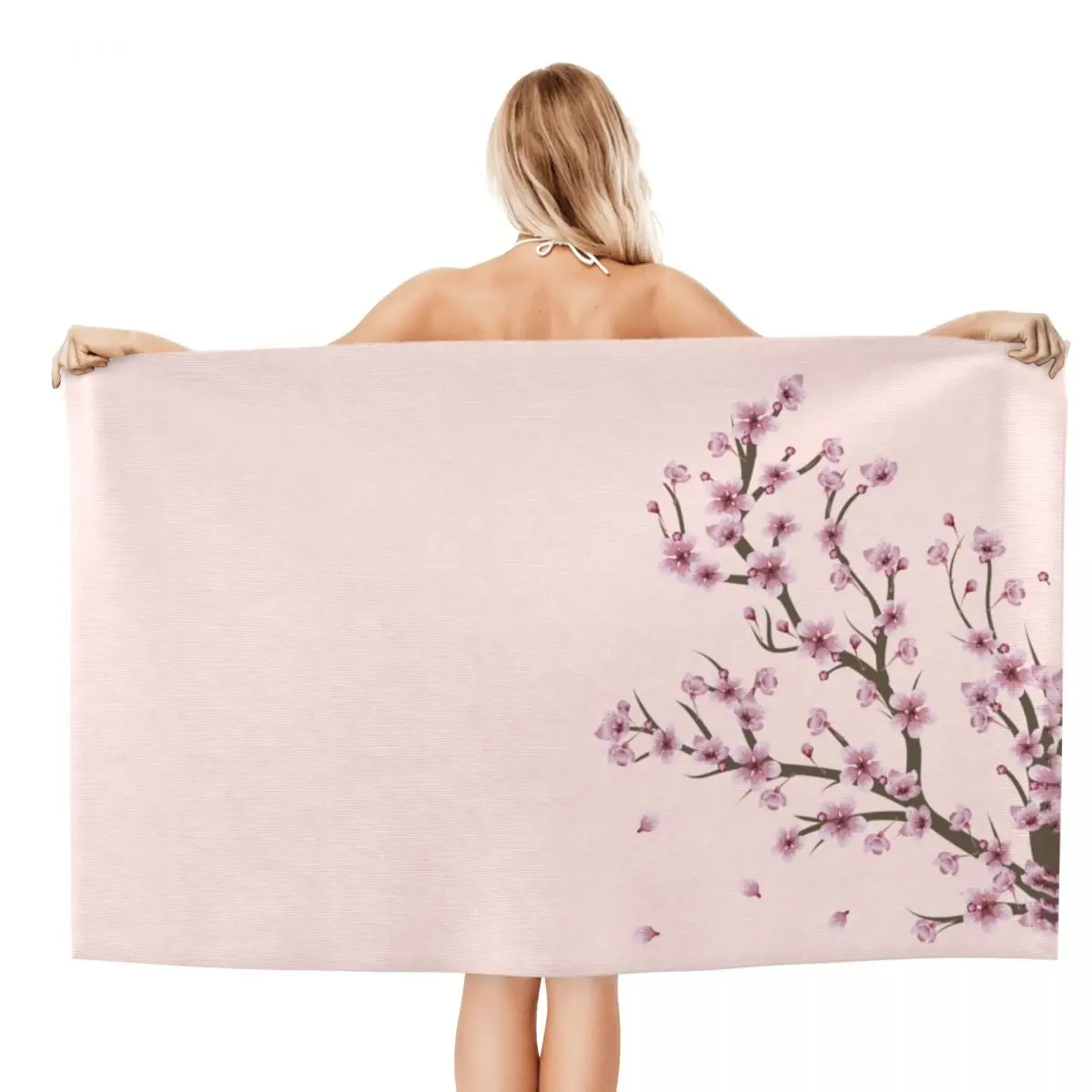 Custom Blooming Sakura Quick Drying Microfiber Beach Bath Towel Soft Linen Japanese Floral Cherry Blossom Pool Bathroom Towels